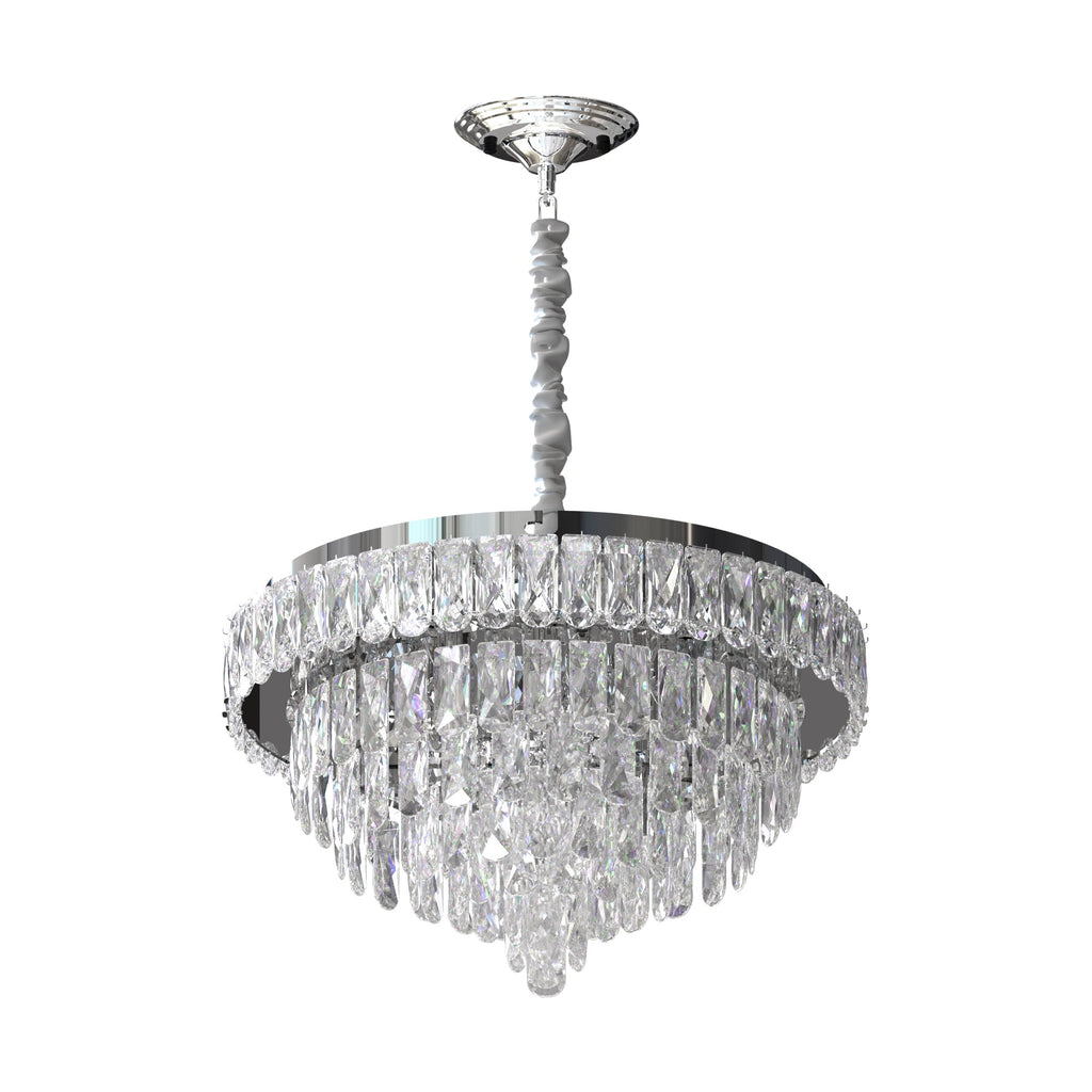 Modern Clear Crystal Chandelier Round Ceiling Light Dimmable E14 Bulbs Chrome Finish