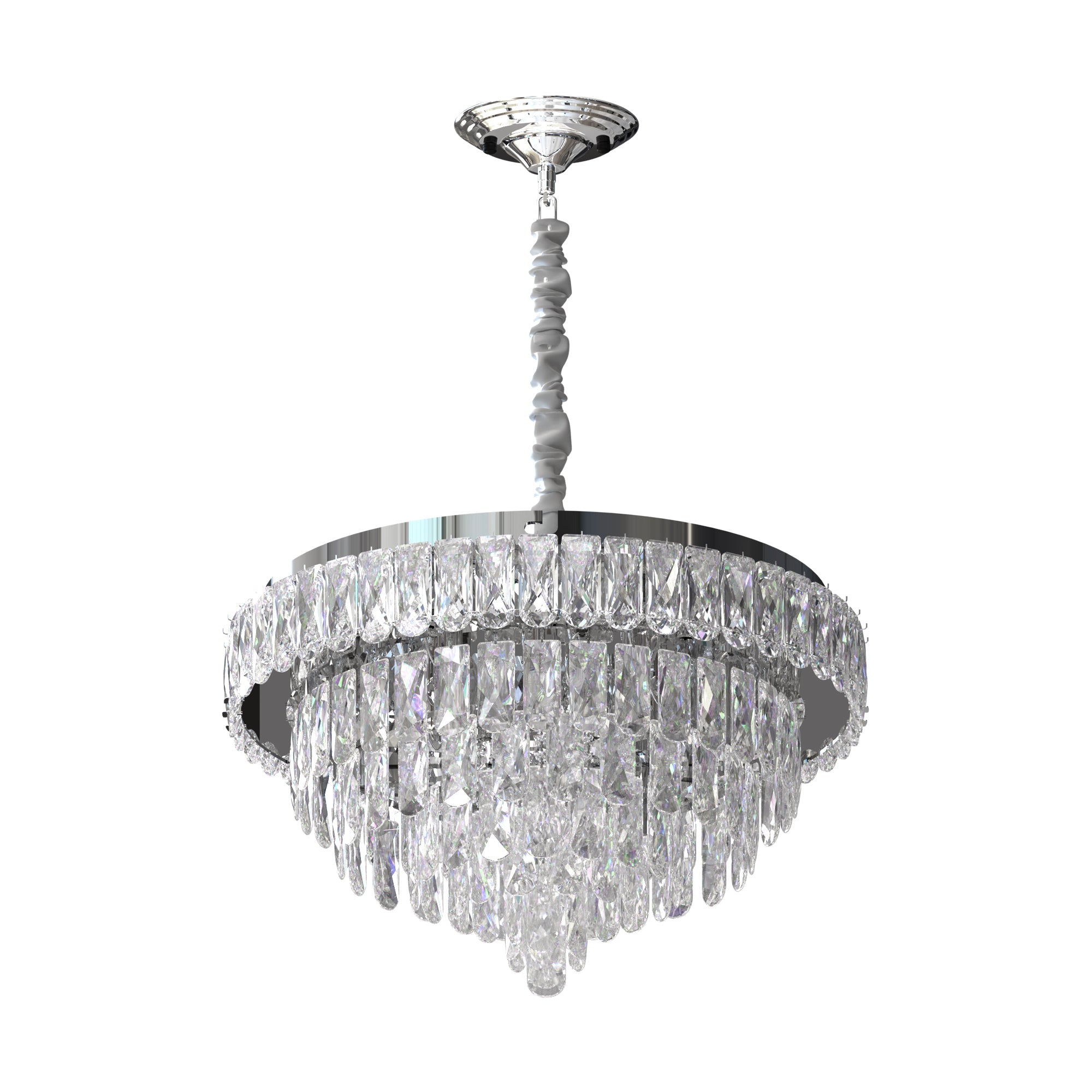 Modern Clear Crystal Chandelier Round Ceiling Light Dimmable E14 Bulbs Chrome Finish