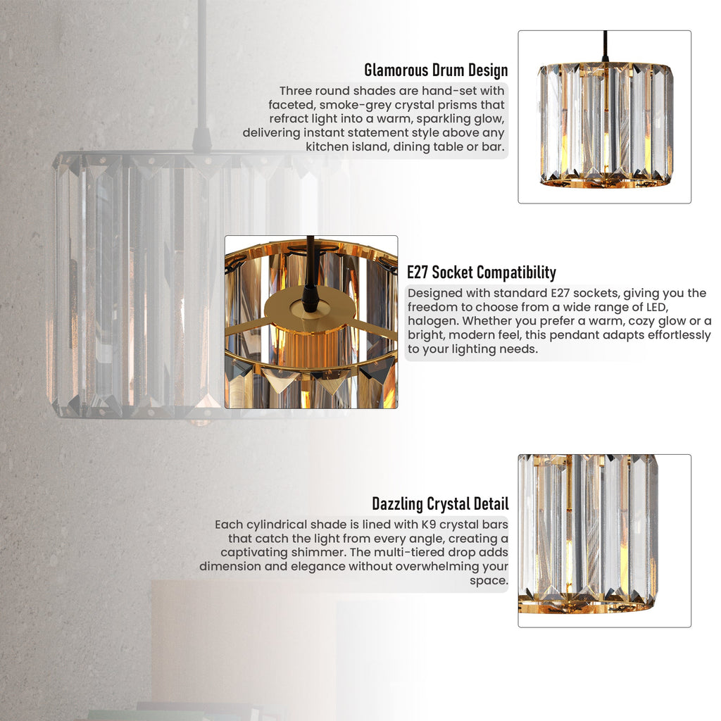 Modern Crystal Glass Shade Pendant Light E27 Ceiling Hanging Lamp Fixture