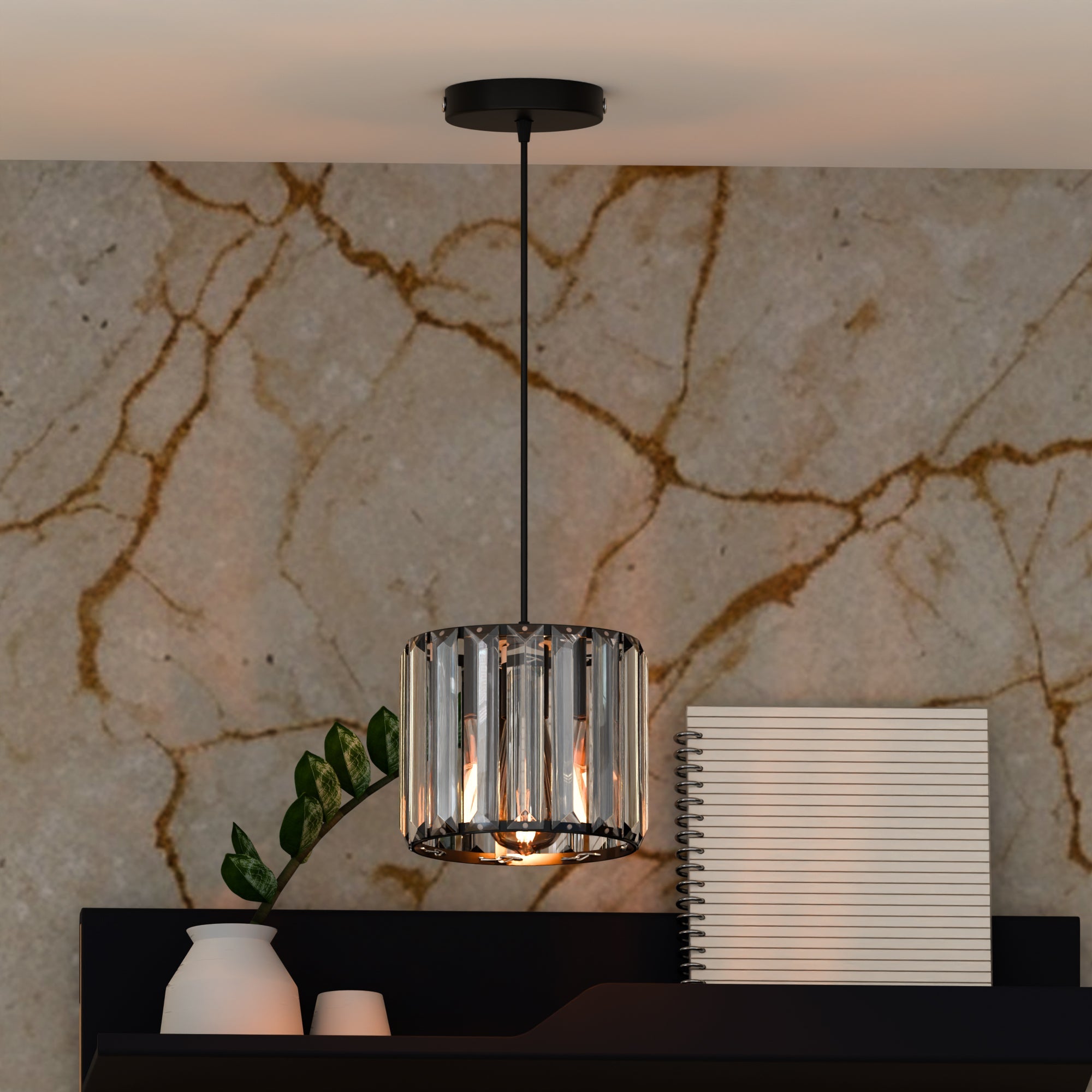 Modern Crystal Glass Shade Pendant Light E27 Ceiling Hanging Lamp Fixture
