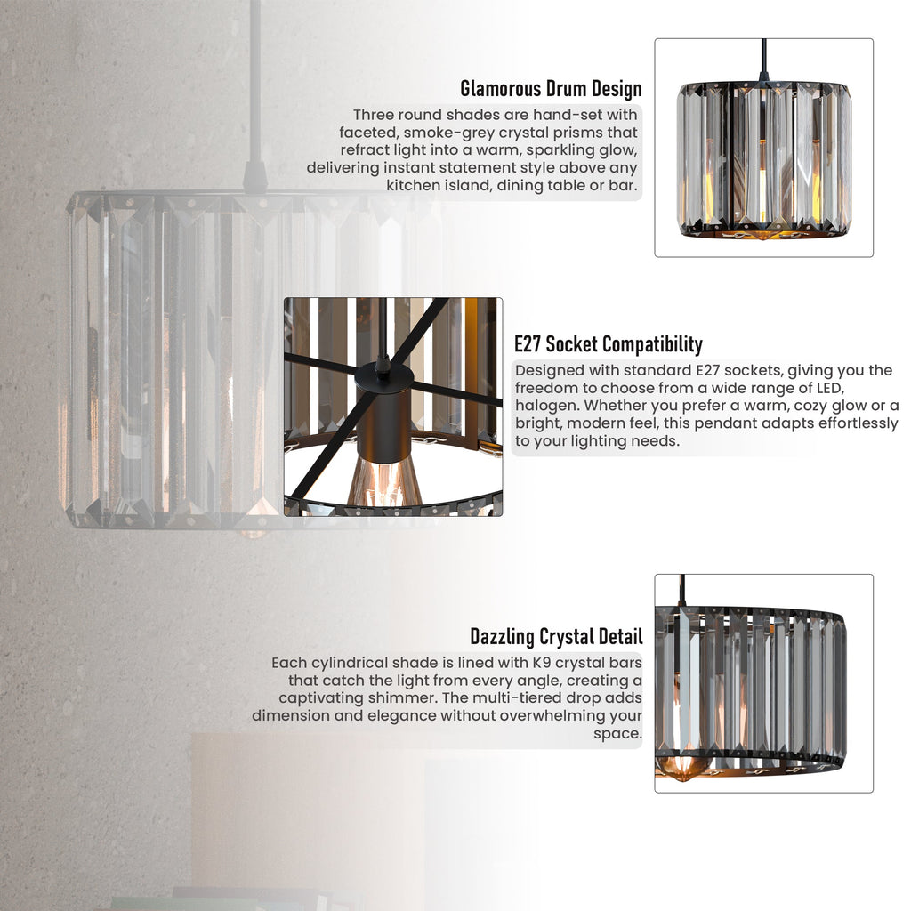 Modern Crystal Glass Shade Pendant Light E27 Ceiling Hanging Lamp Fixture