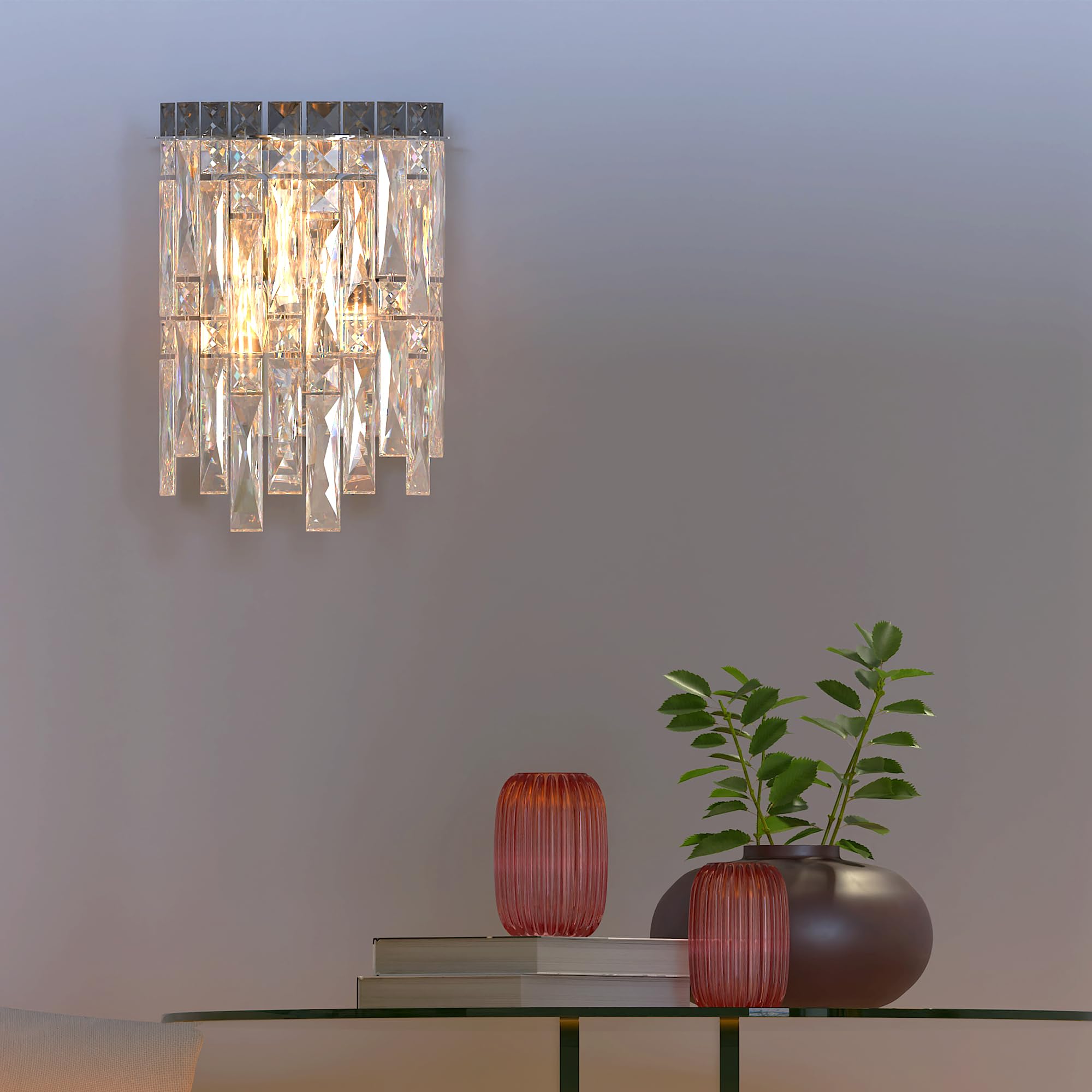 Modern Crystal Wall Sconce Light, E14 Compatible, Chrome/Gold Finish, Luxurious Home Lighting