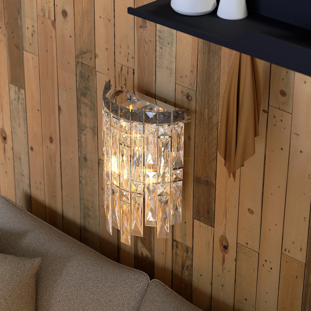Modern Crystal Wall Sconce Light, E14 Compatible, Chrome/Gold Finish, Luxurious Home Lighting