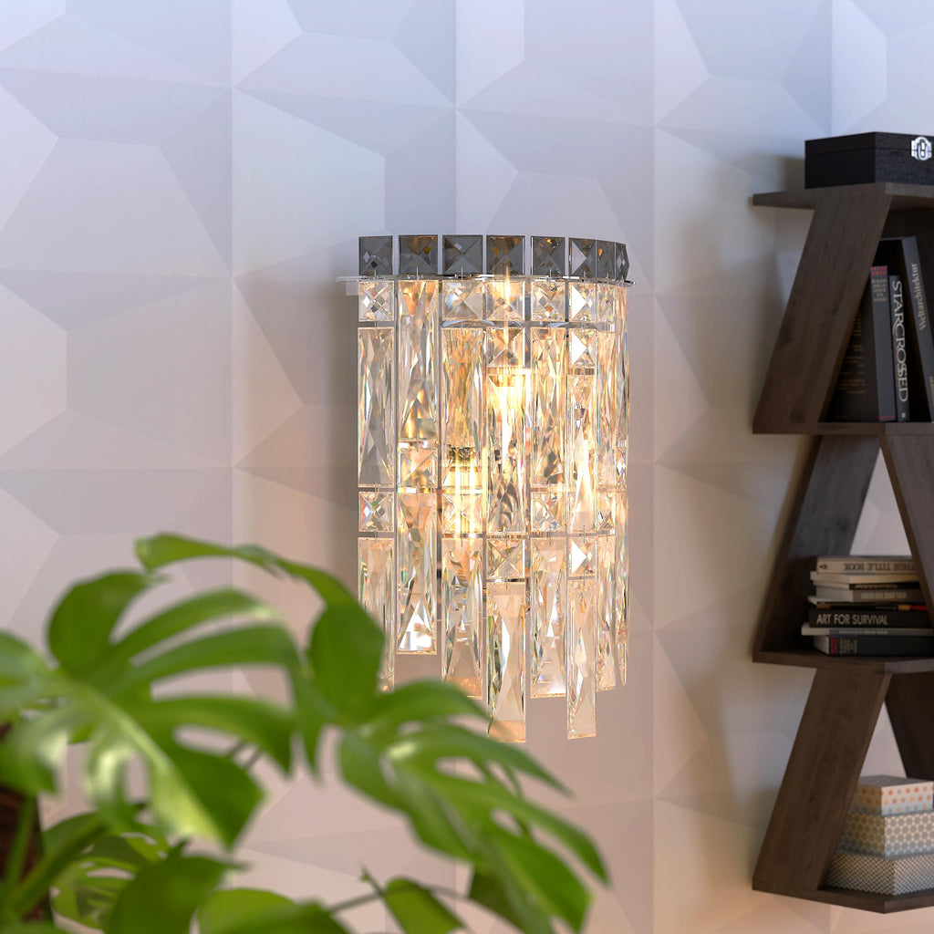 Modern Crystal Wall Sconce Light, E14 Compatible, Chrome/Gold Finish, Luxurious Home Lighting