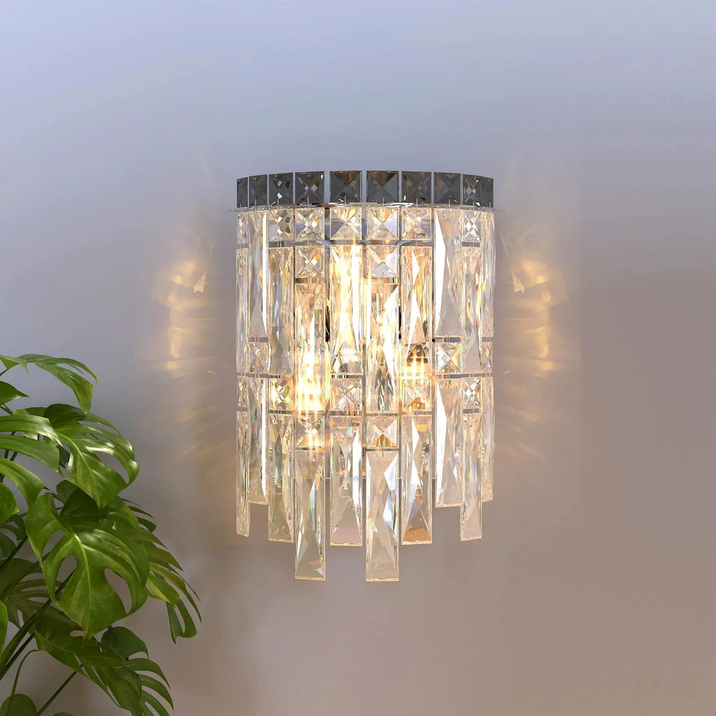 Modern Crystal Wall Sconce Light, E14 Compatible, Chrome/Gold Finish, Luxurious Home Lighting