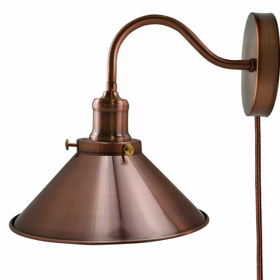 Adjustable Plug-in Wall Light with Dimmer Switch 2M Cable E27 Socket