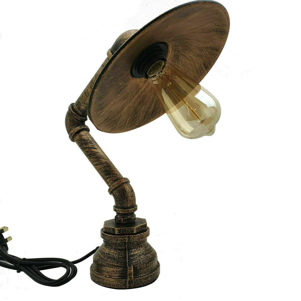 Industrial Vintage Steel Pipe Desk Lamp Brushed Copper E27