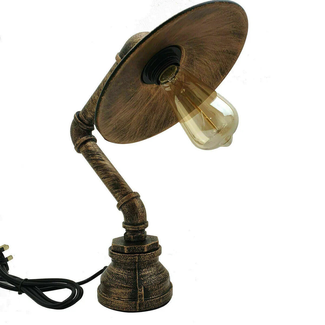 Industrial Vintage Steel Pipe Desk Lamp Brushed Copper E27