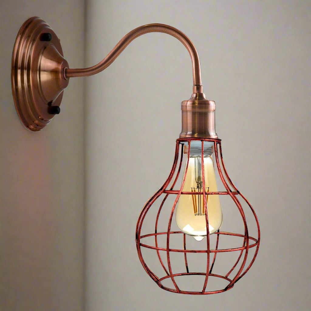 Modern Retro Industrial Metal Geometric Cage Wall Sconce Light Fixture