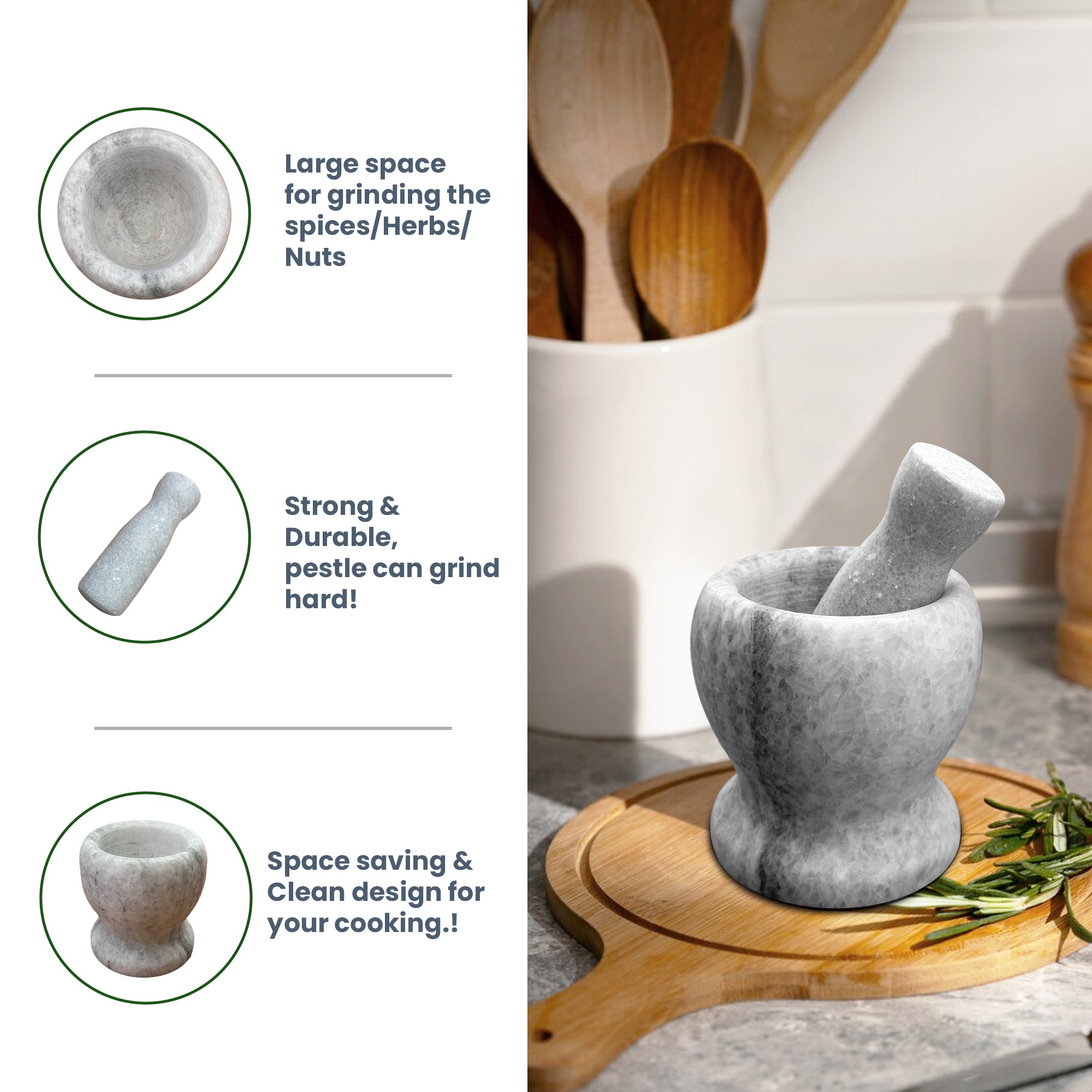 Premium Polished Marble Pestle and Mortar Set, Herb Crusher, Spice Grinder, Guacamole Bowl