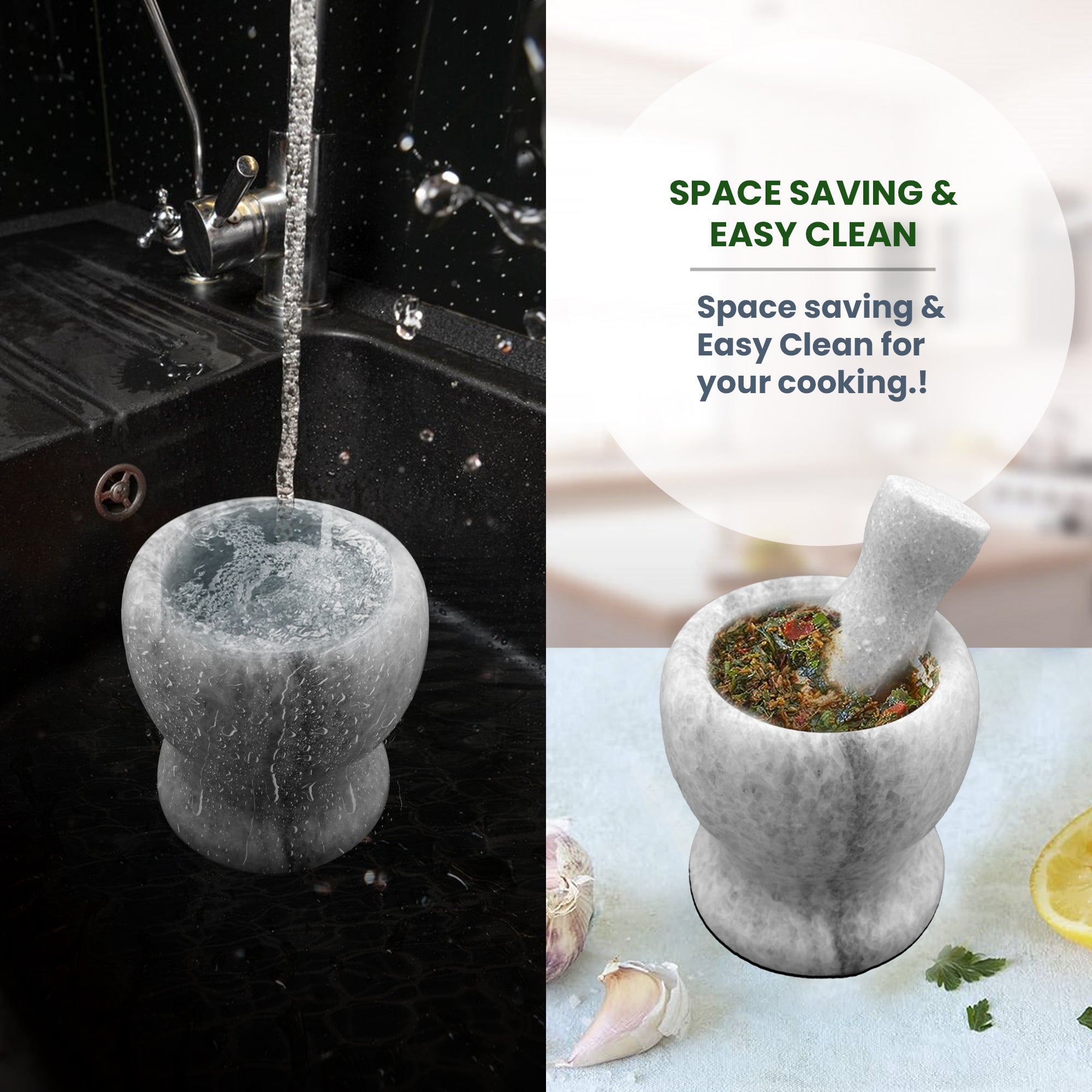 Premium Polished Marble Pestle and Mortar Set, Herb Crusher, Spice Grinder, Guacamole Bowl