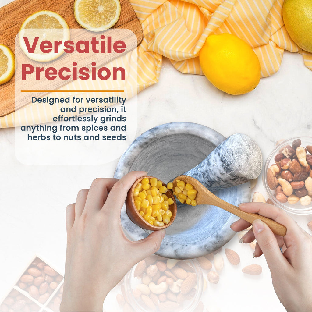 Elegant Natural Marble Mortar and Pestle Set for Herbs, Spices, and Garlic Grinding