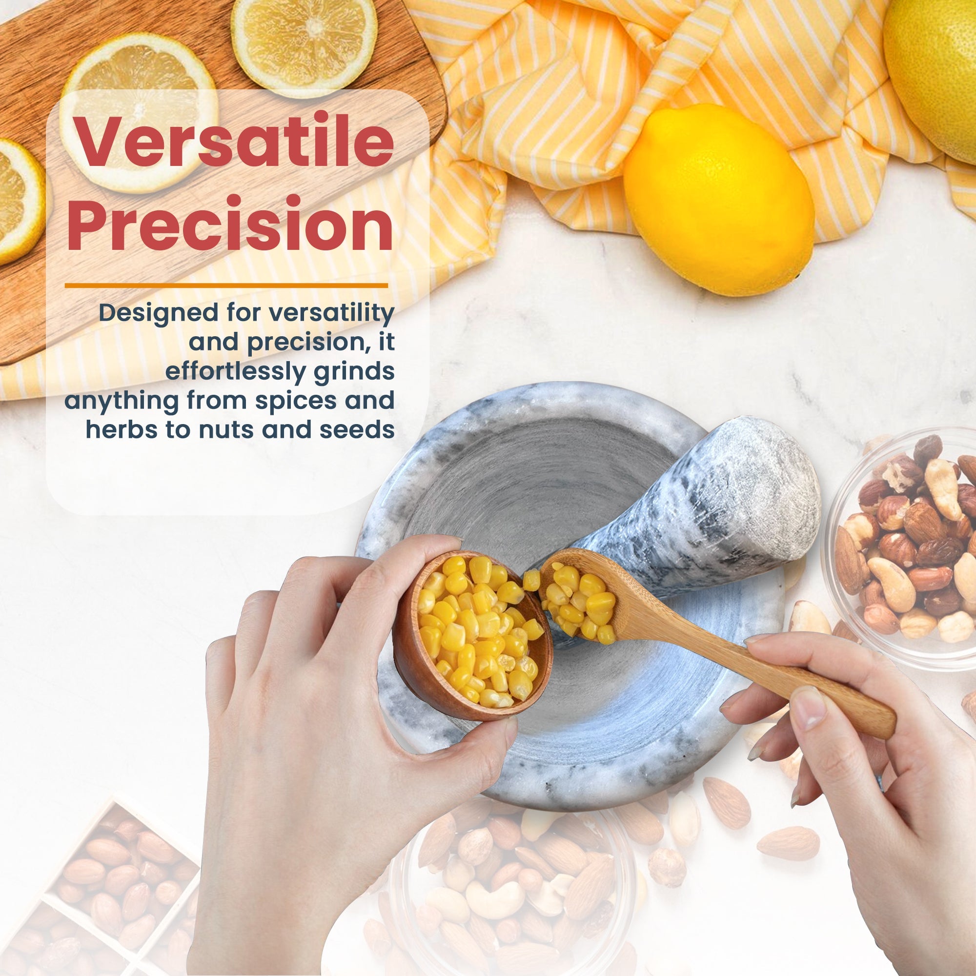 Elegant Natural Marble Mortar and Pestle Set for Herbs, Spices, and Garlic Grinding