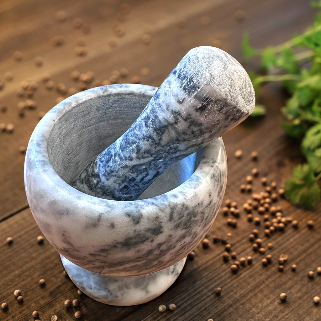 Elegant Natural Marble Mortar and Pestle Set for Herbs, Spices, and Garlic Grinding