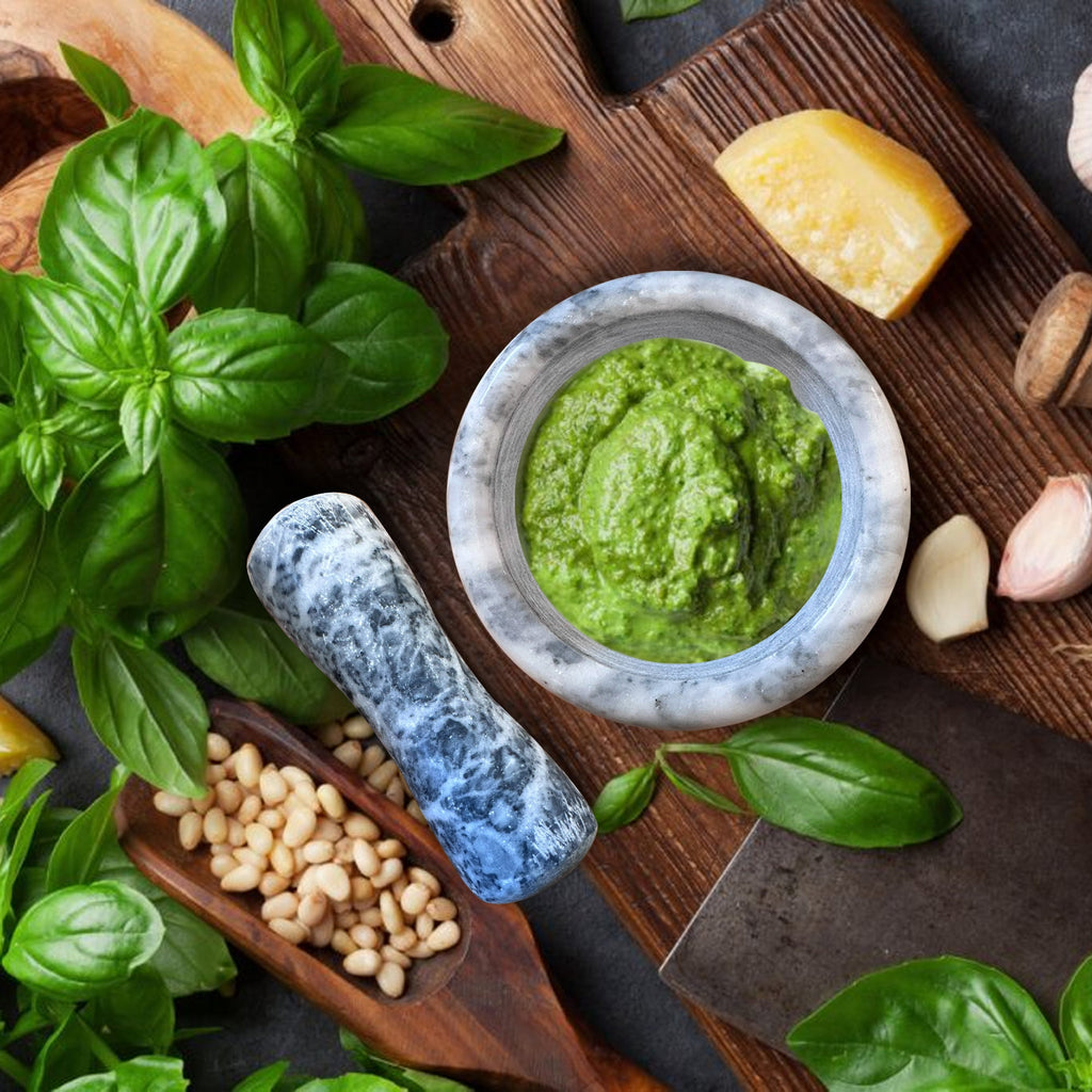 Elegant Natural Marble Mortar and Pestle Set for Herbs, Spices, and Garlic Grinding