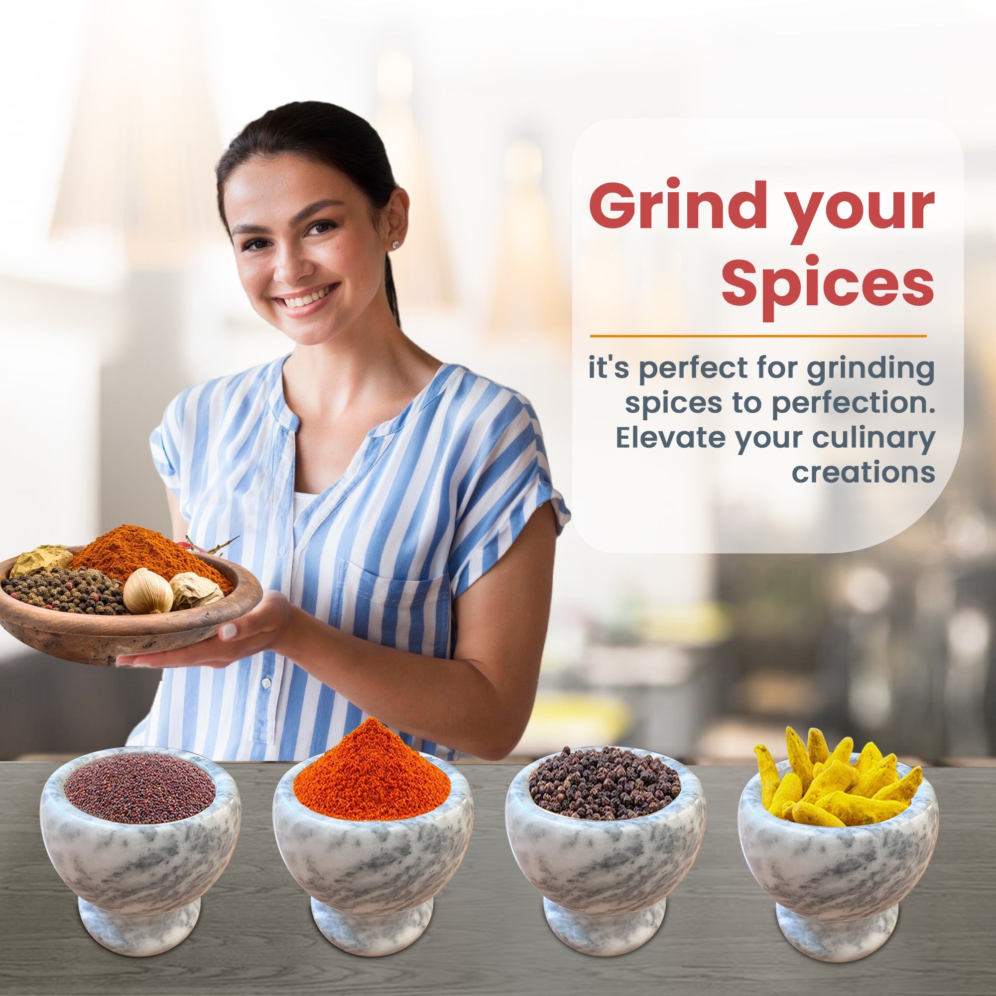 Elegant Natural Marble Mortar and Pestle Set for Herbs, Spices, and Garlic Grinding