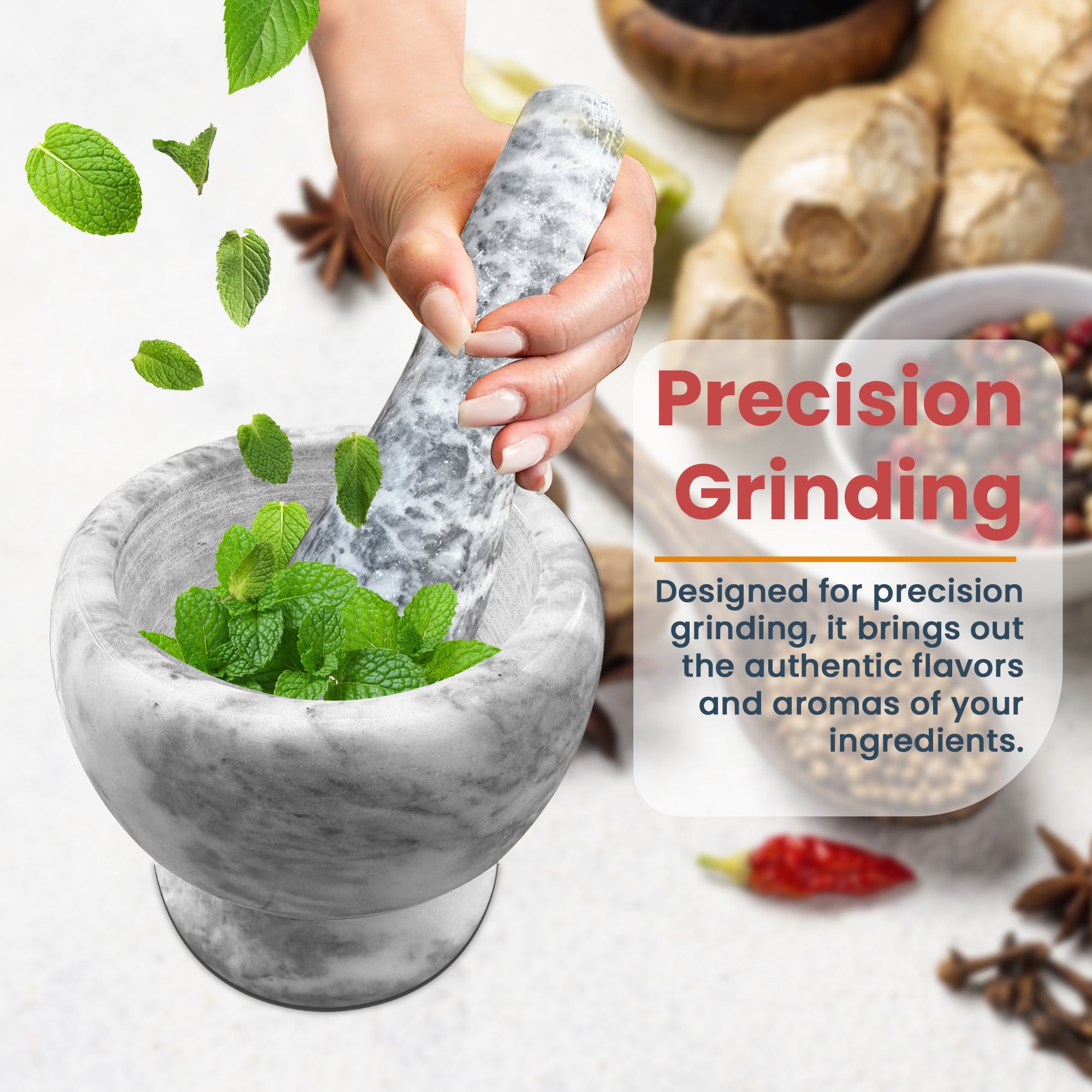 Elegant Natural Marble Mortar and Pestle Set for Herbs, Spices, and Garlic Grinding