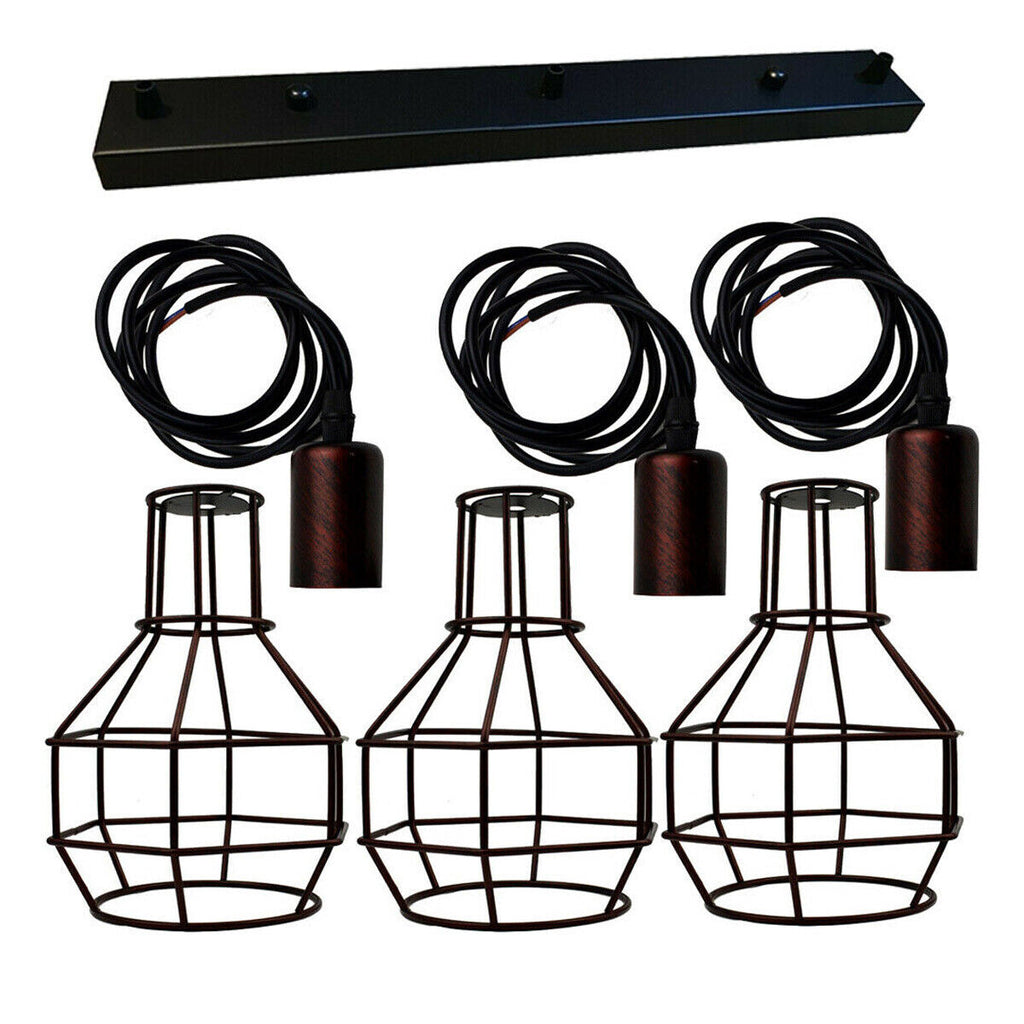 Industrial Retro Black Metal 3-Way Ceiling Pendant Lamp Fixture