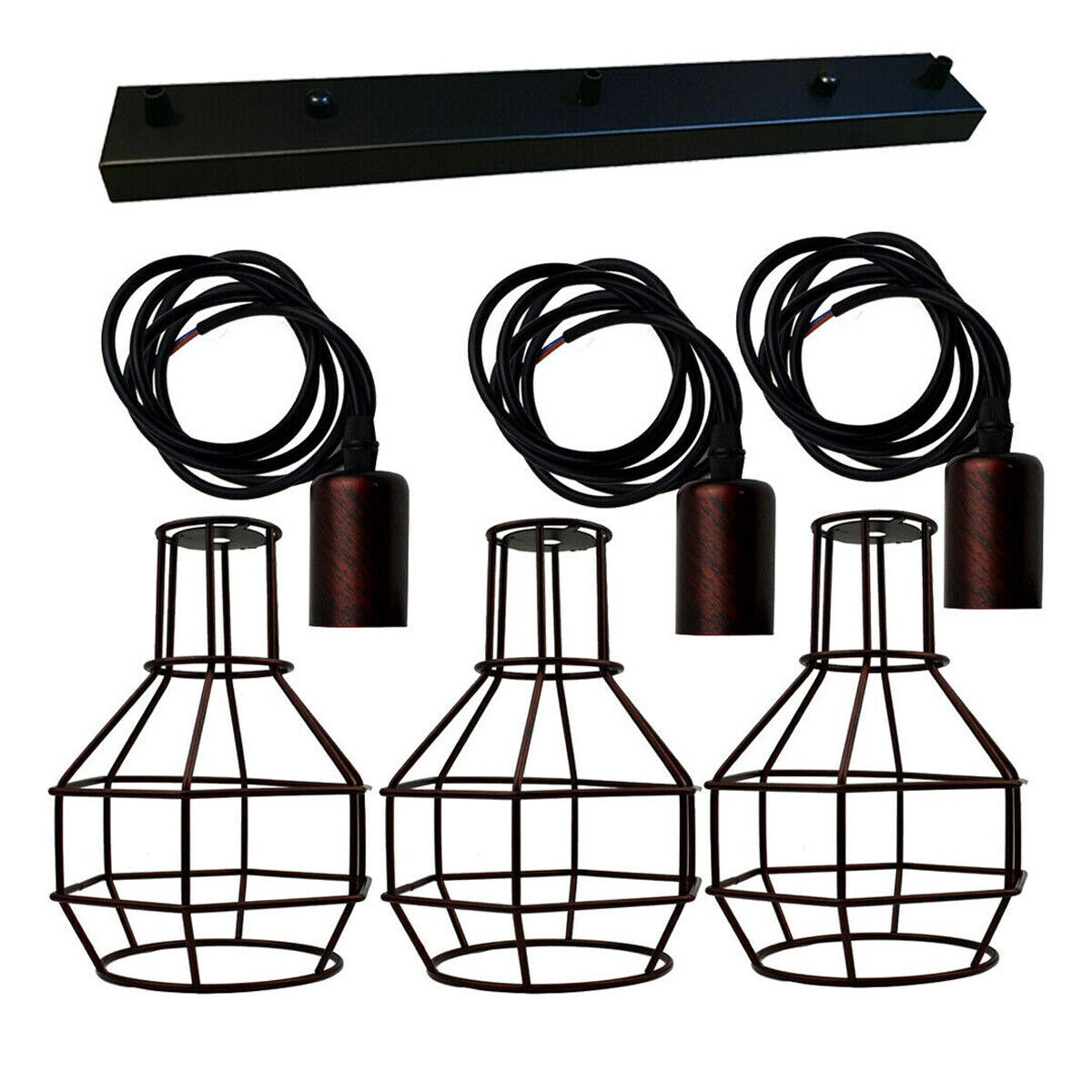 Industrial Retro Black Metal 3-Way Ceiling Pendant Lamp Fixture