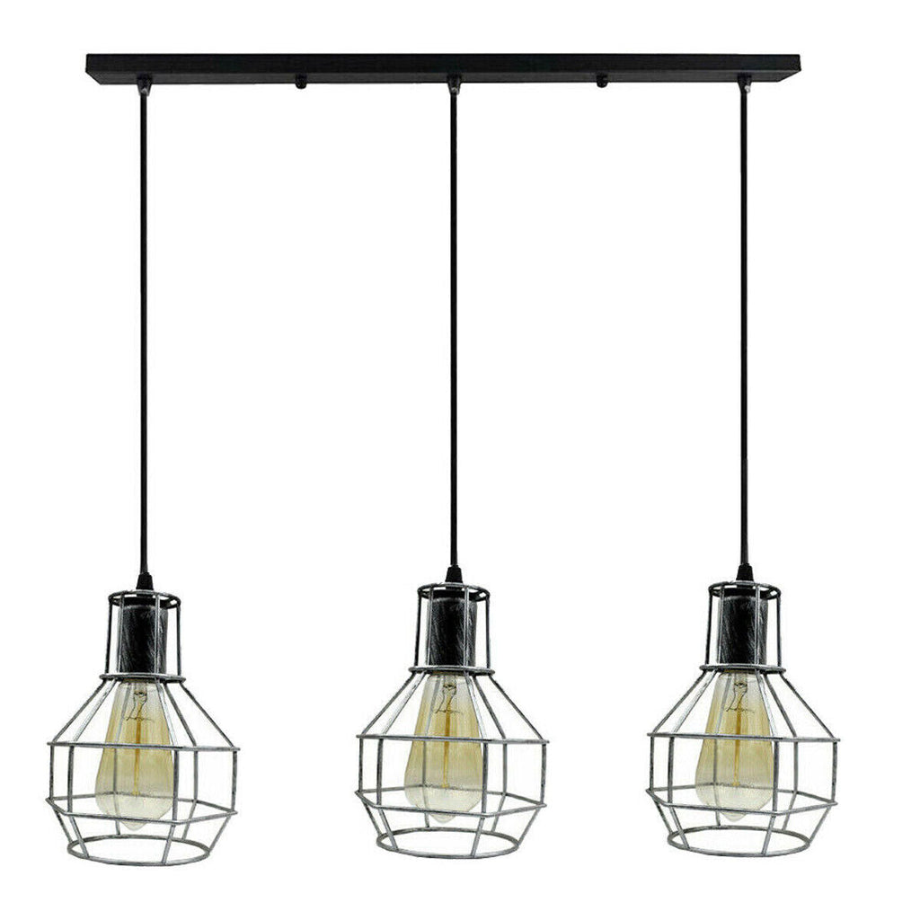 Adjustable Industrial Retro 3-Way Ceiling Pendant Light, Black Metal, E27 Base