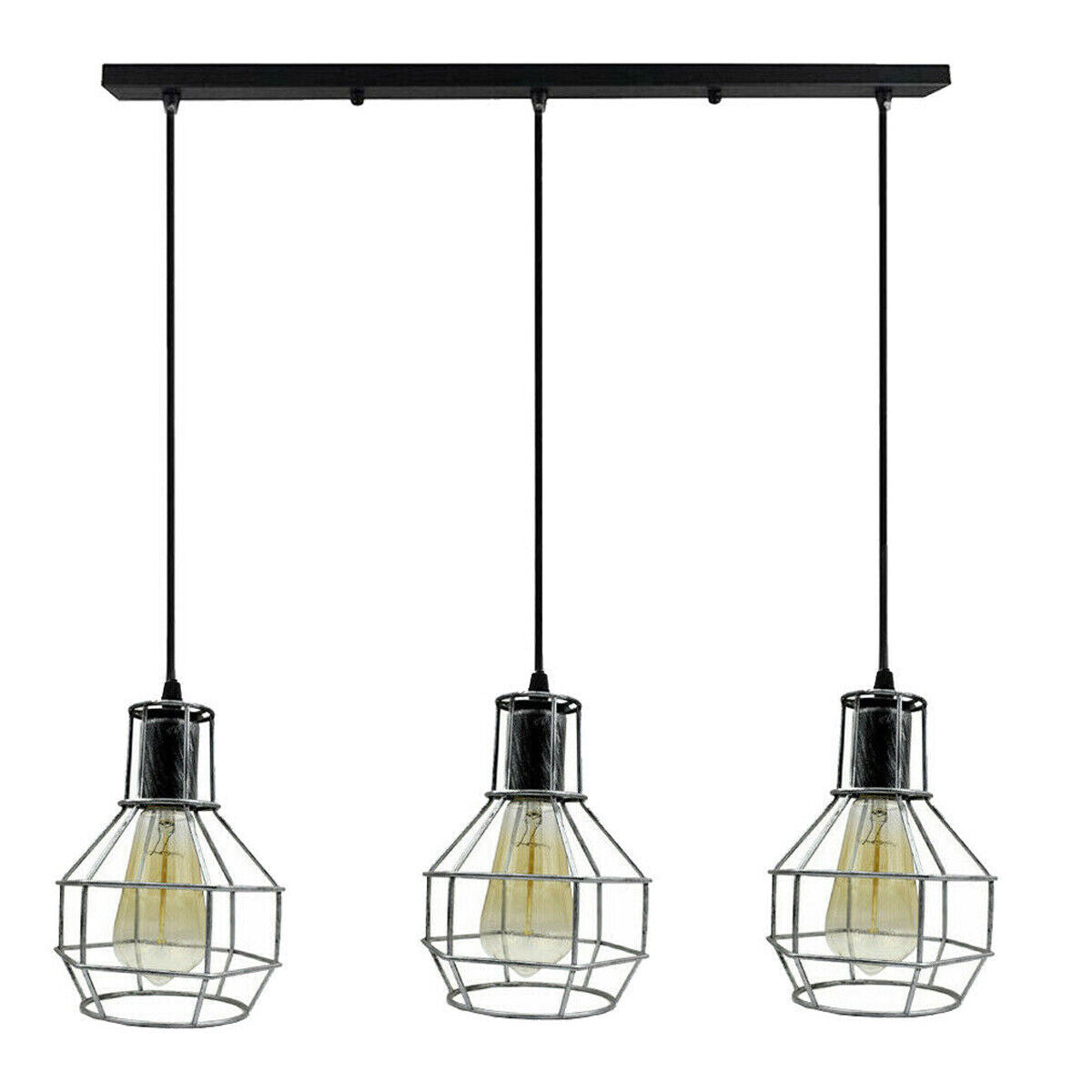 Adjustable Industrial Retro 3-Way Ceiling Pendant Light, Black Metal, E27 Base