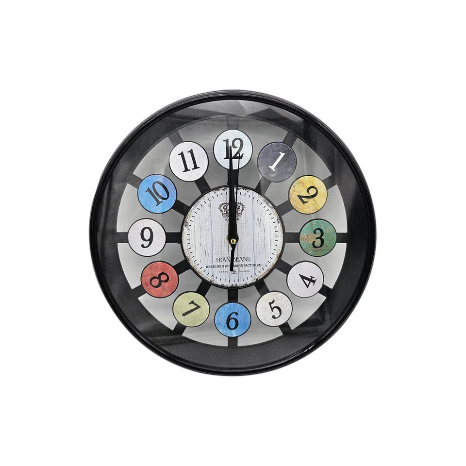 Black Glass Wall Clock - Easy to Read Colourful Numbers ~5201