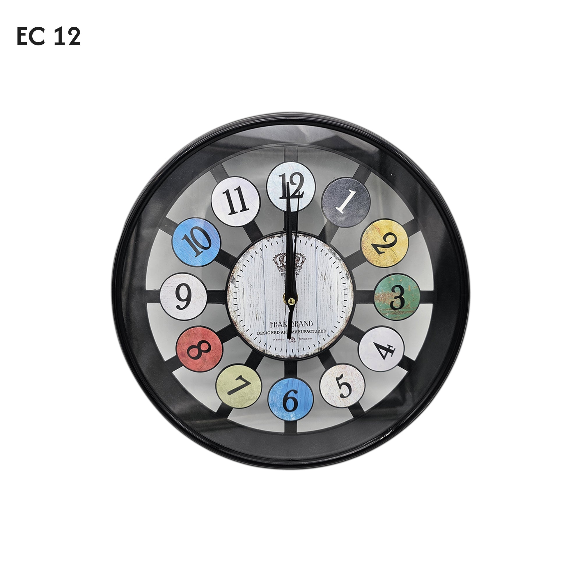 Black Glass Wall Clock - Easy to Read Colourful Numbers ~5201