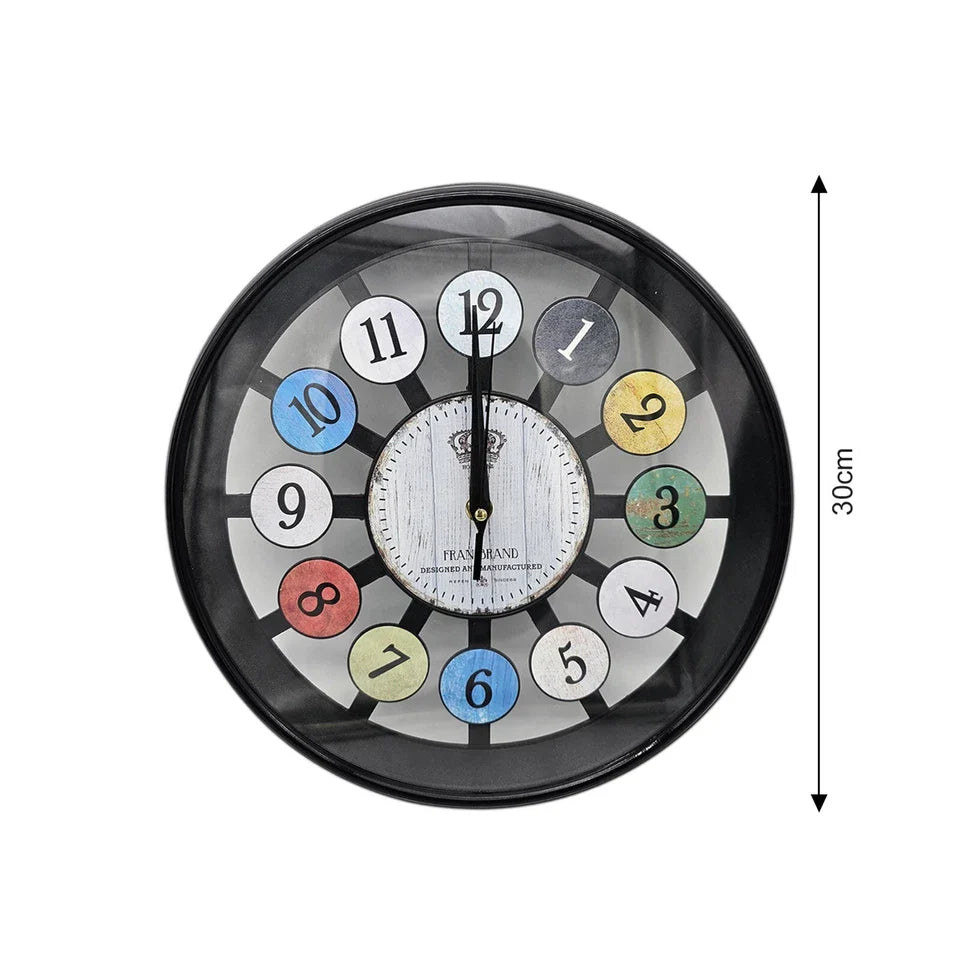Black Glass Wall Clock - Easy to Read Colourful Numbers ~5201
