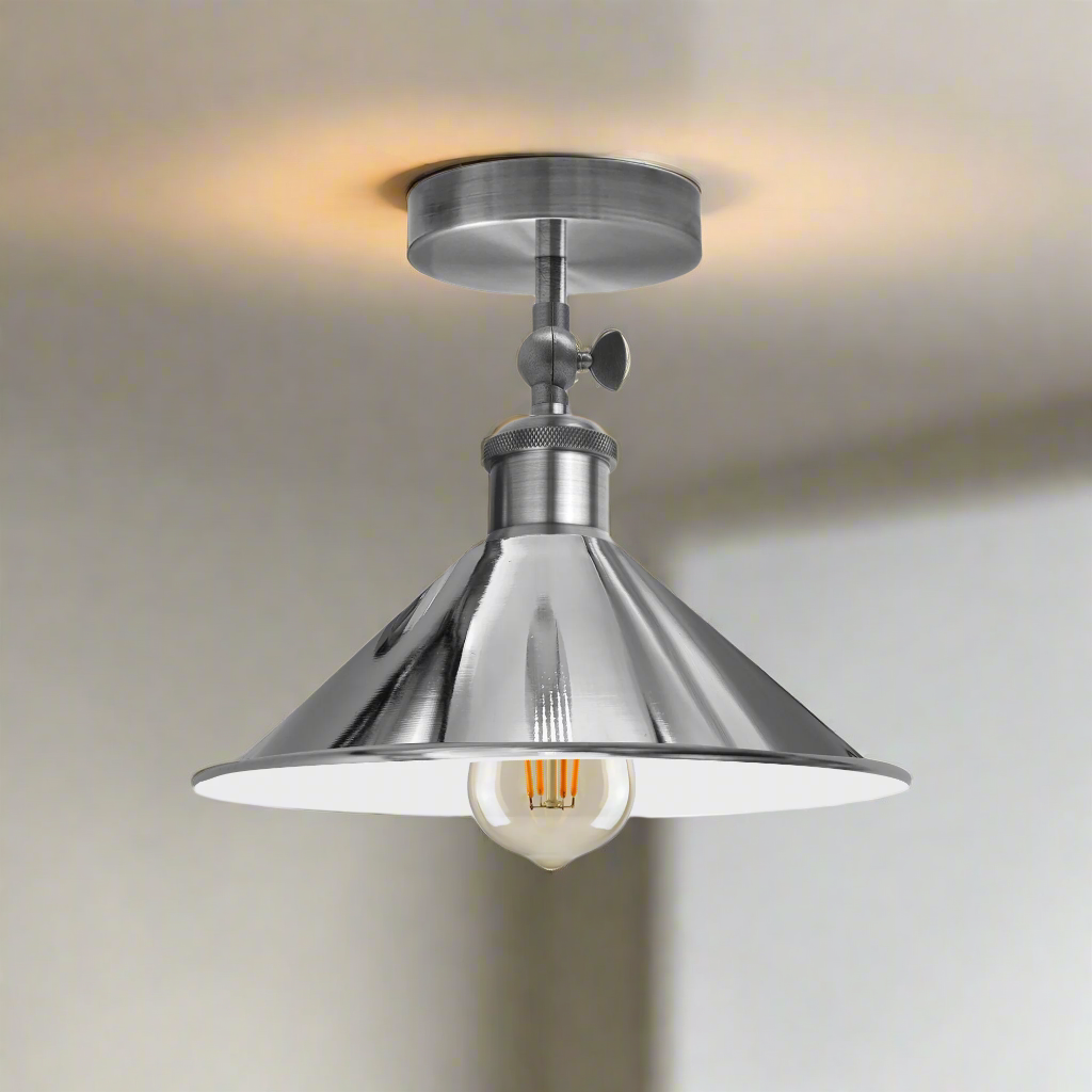 Adjustable Industrial Semi-Flush Mount Metal Cone Ceiling Light