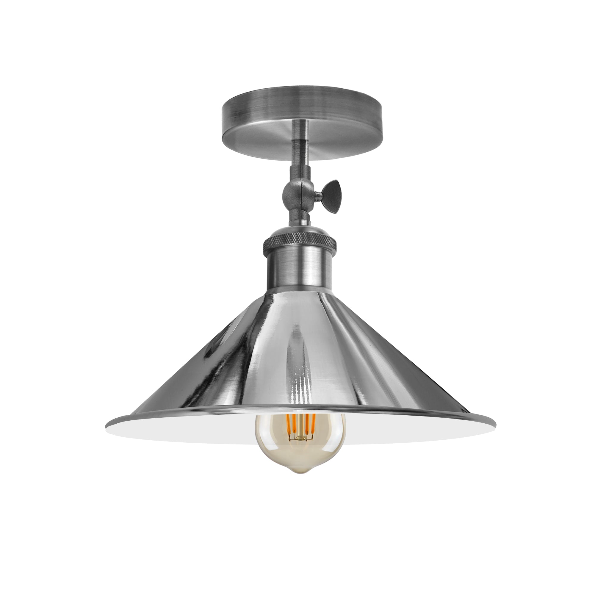 Adjustable Metal Semi-Flush Mount Ceiling Light, Cone Shade, Vintage Industrial Style