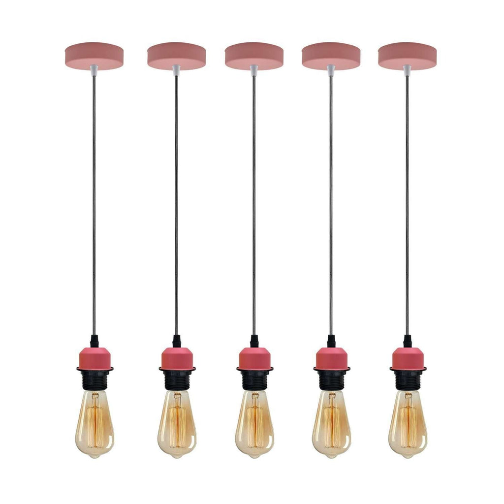 Chic Pink Metal Pendant Light Fixture with Adjustable Cable for E27 Bulbs