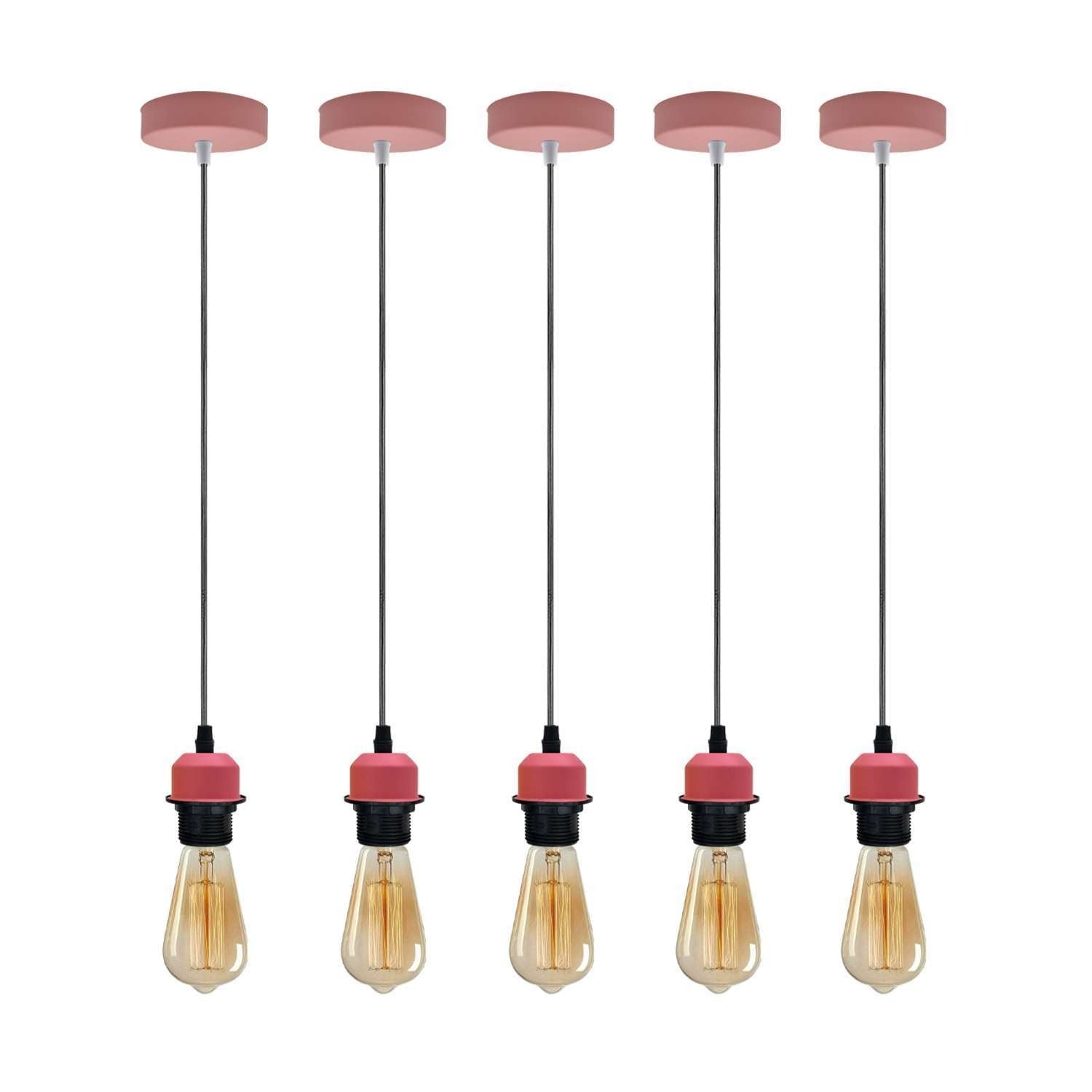 Chic Pink Metal Pendant Light Fixture with Adjustable Cable for E27 Bulbs