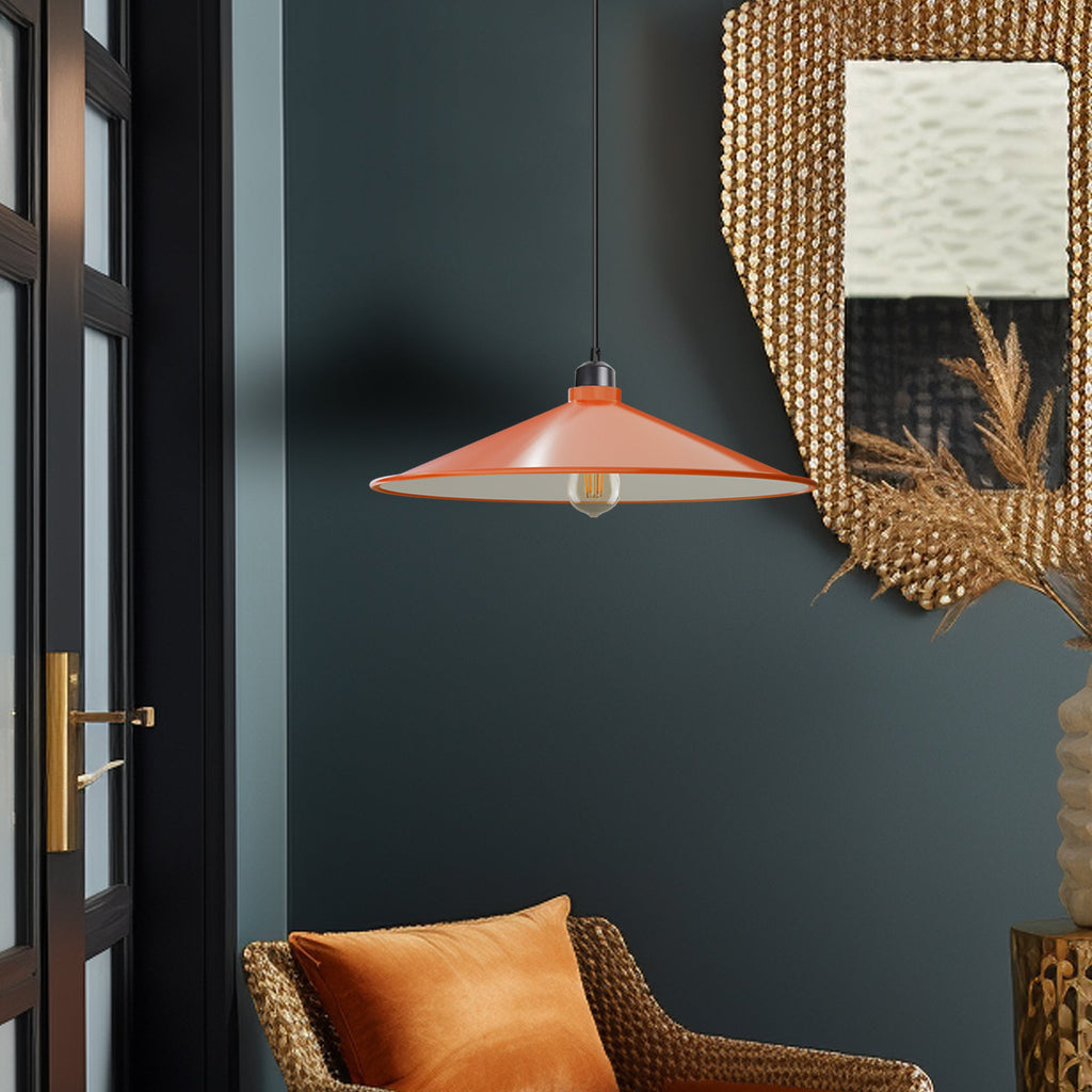 Retro Flat Cone Metal Pendant Light Fixture, Adjustable Cable, E27 Socket