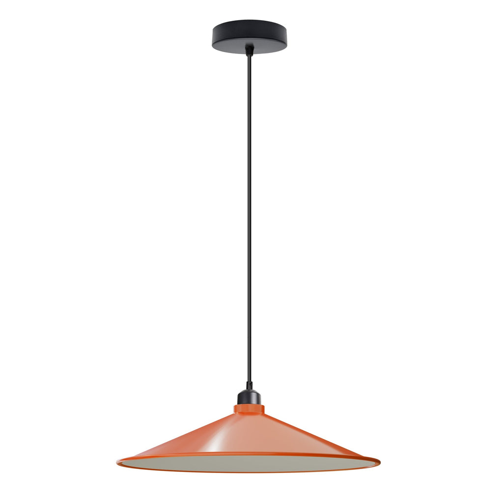 Retro Flat Cone Metal Pendant Light Fixture, Adjustable Cable, E27 Socket