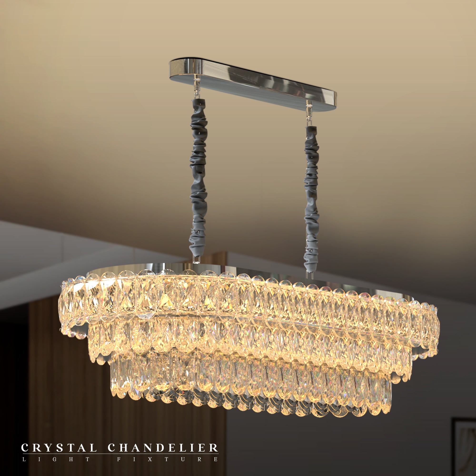 Elegant Oval Crystal Droplet Ceiling Chandelier Light Fixture Modern Design