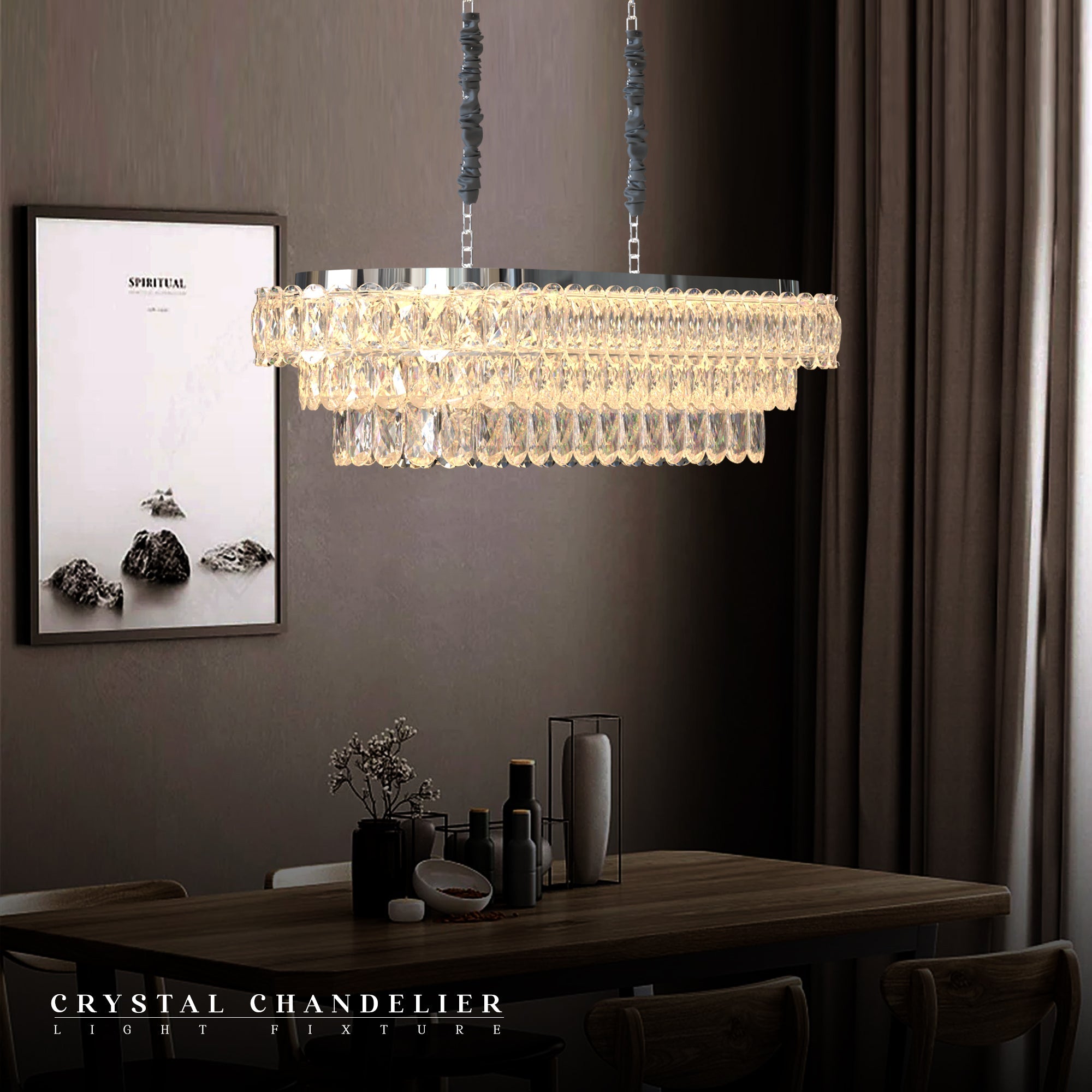 Elegant Oval Crystal Droplet Ceiling Chandelier Light Fixture Modern Design