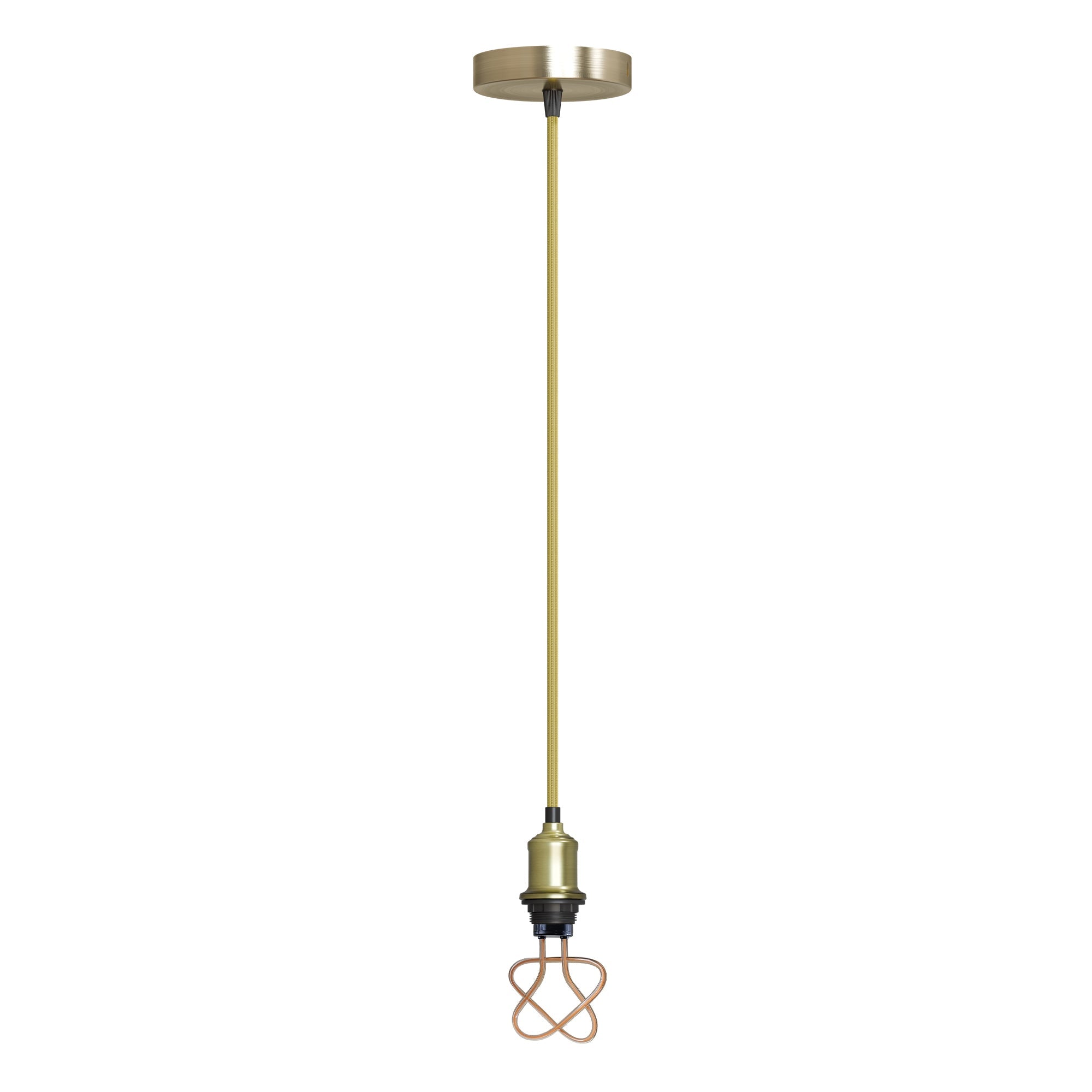 Vintage E27 Pendant Light Set, Green Brass Holder, Gold Cable, LED Neon Bulb