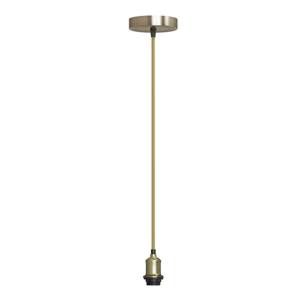 Vintage E27 Pendant Light Set, Green Brass Holder, Gold Cable, LED Neon Bulb