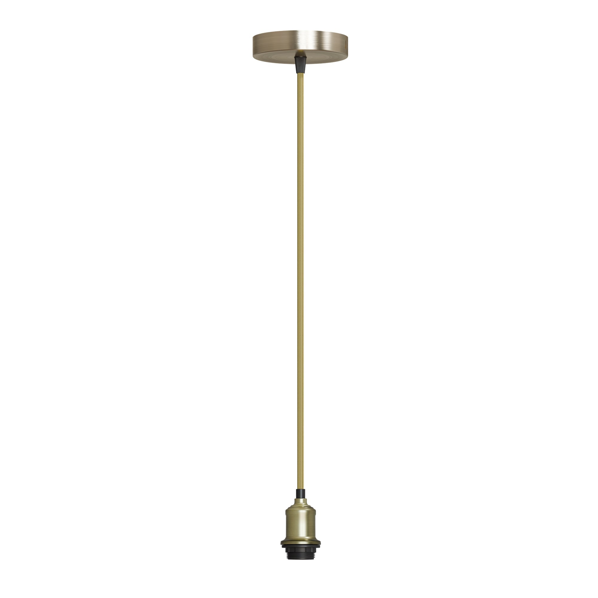 Vintage E27 Pendant Light Set, Green Brass Holder, Gold Cable, LED Neon Bulb