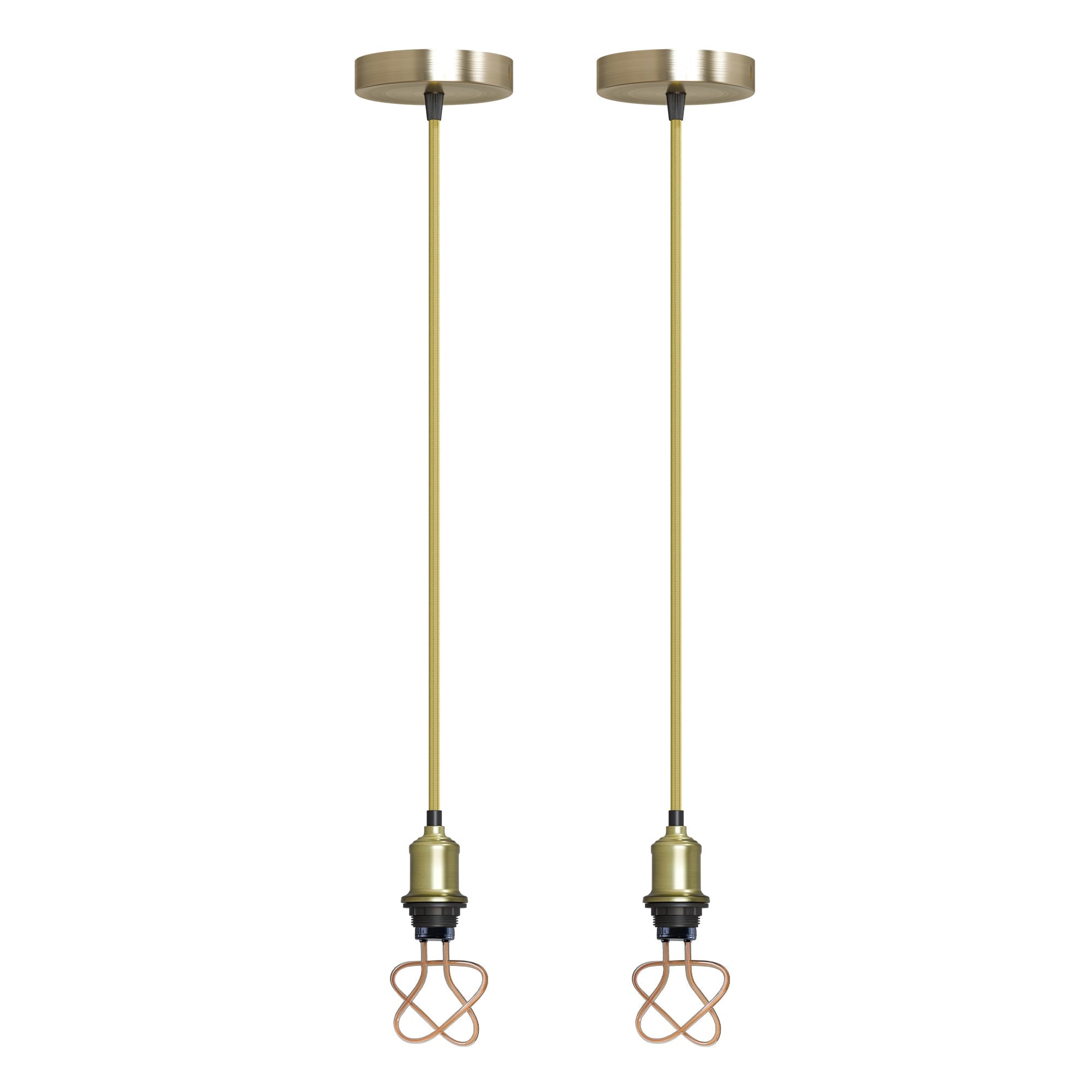 Vintage E27 Pendant Light Set, Green Brass Holder, Gold Cable, LED Neon Bulb