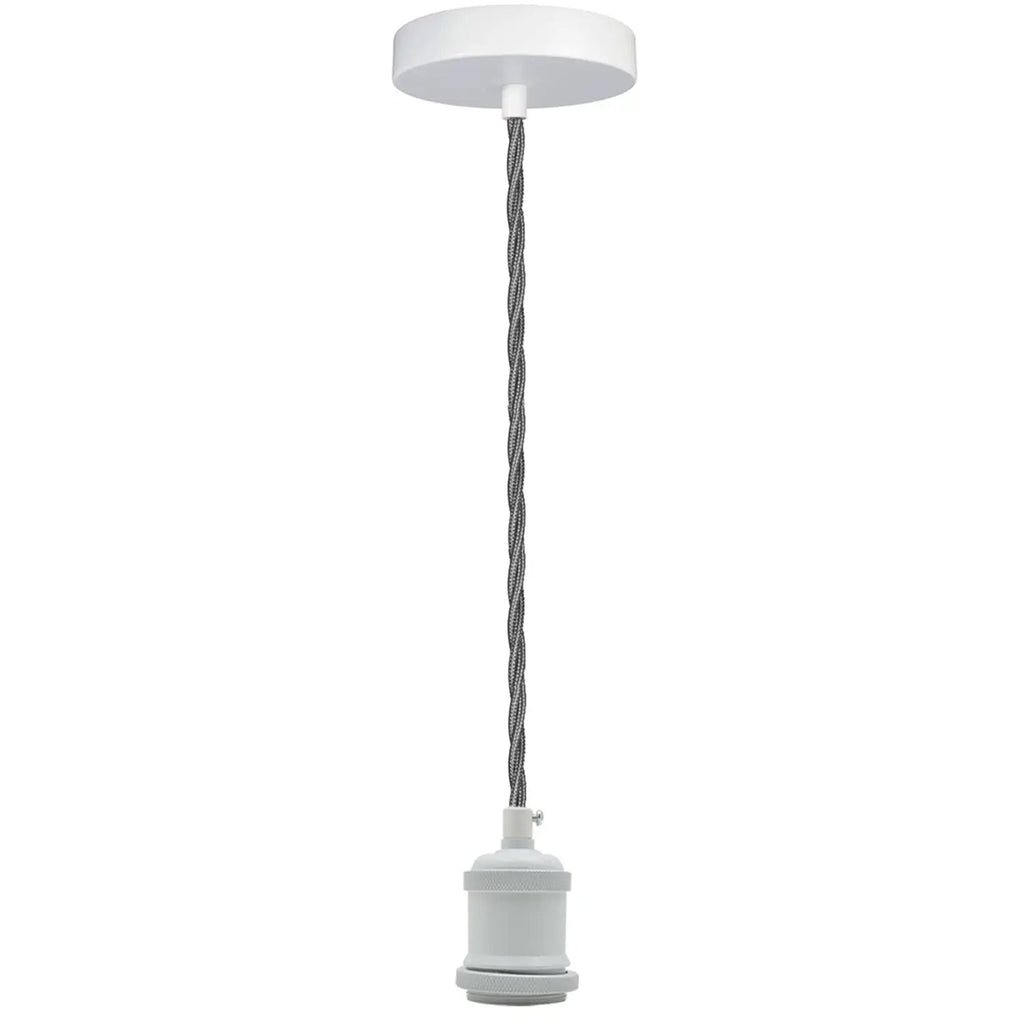 1m White Twisted Cable Vintage E27 Bulb Holder Pendant Lamp Kit