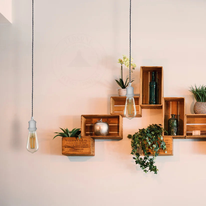 1m  White Twisted Cable E27 Base White Holder~5990