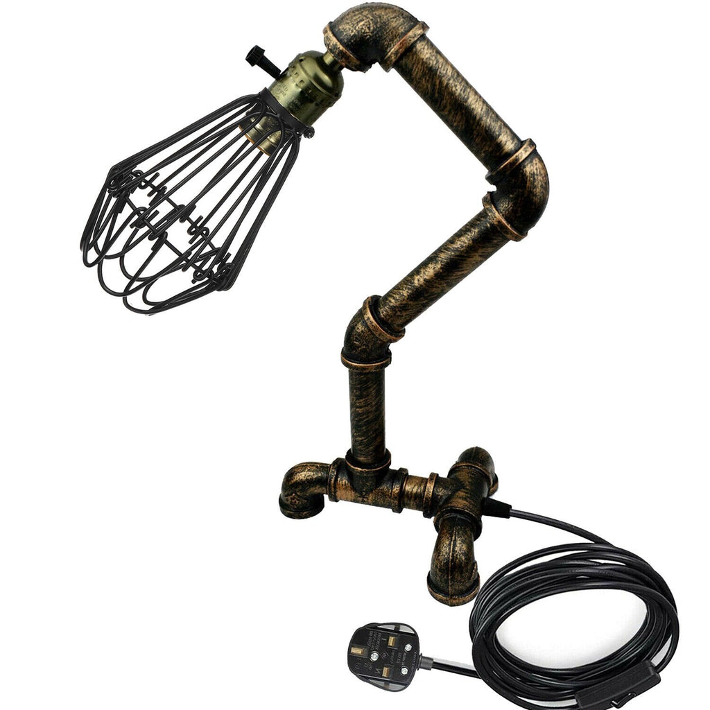 Industrial Steampunk Water Pipe Desk Lamp, Retro Plugin Lighting, Loft Style