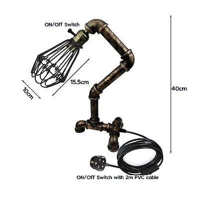 Steampunk Water Pipe Desk Lamp Retro Plugin Lighting ~6091