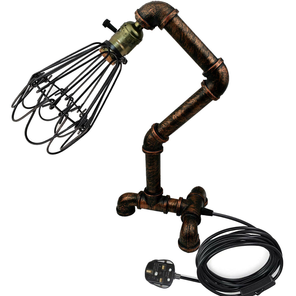 Industrial Steampunk Water Pipe Desk Lamp, Retro Plugin Lighting, Loft Style