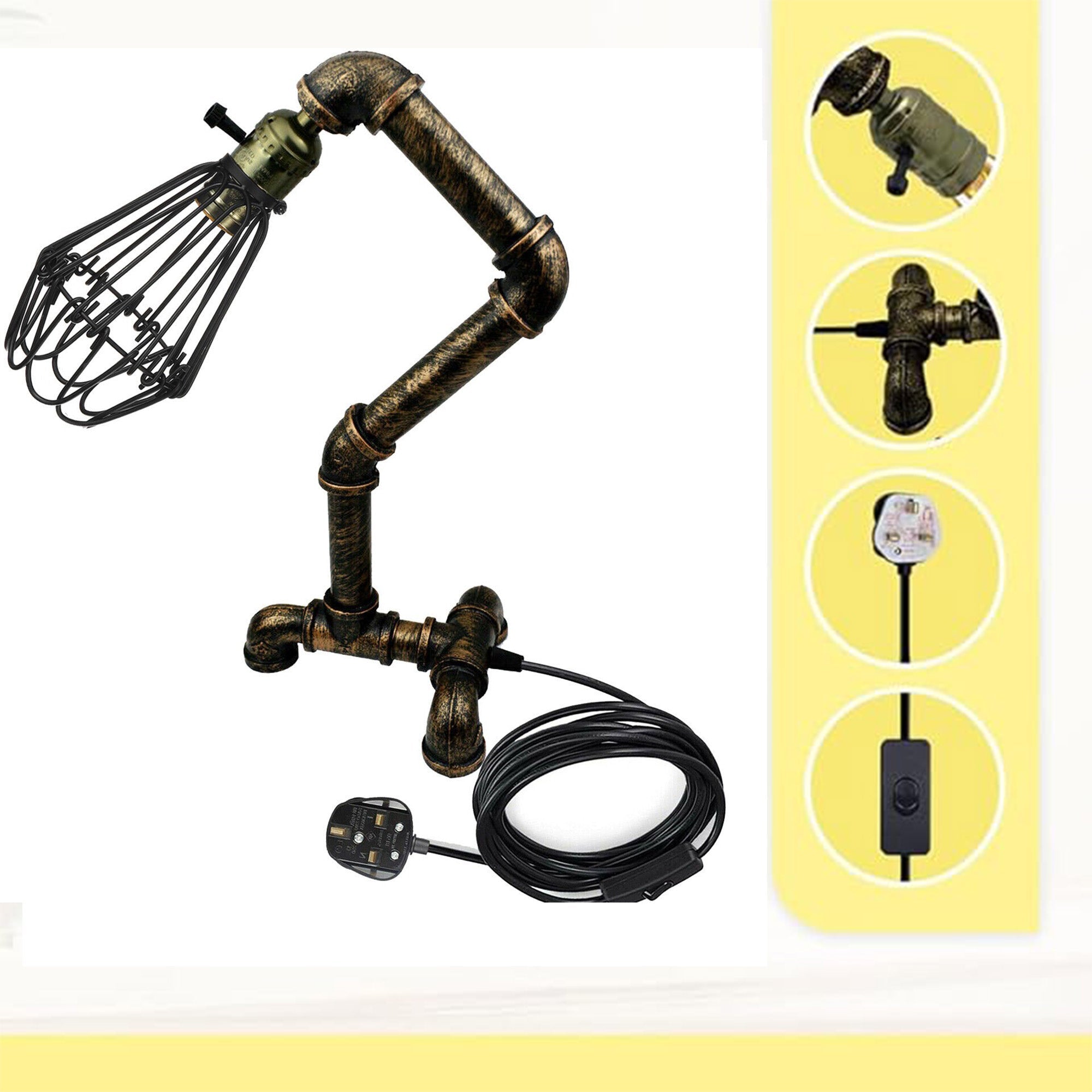 Steampunk Water Pipe Desk Lamp Retro Plugin Lighting ~6091