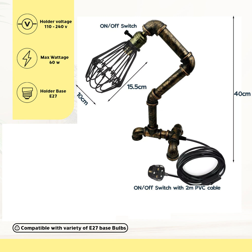 Steampunk Water Pipe Desk Lamp Retro Plugin Lighting ~6091