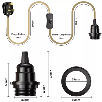Hemp Pendant Lights Kit UK Plug E27 Fitting ~6026