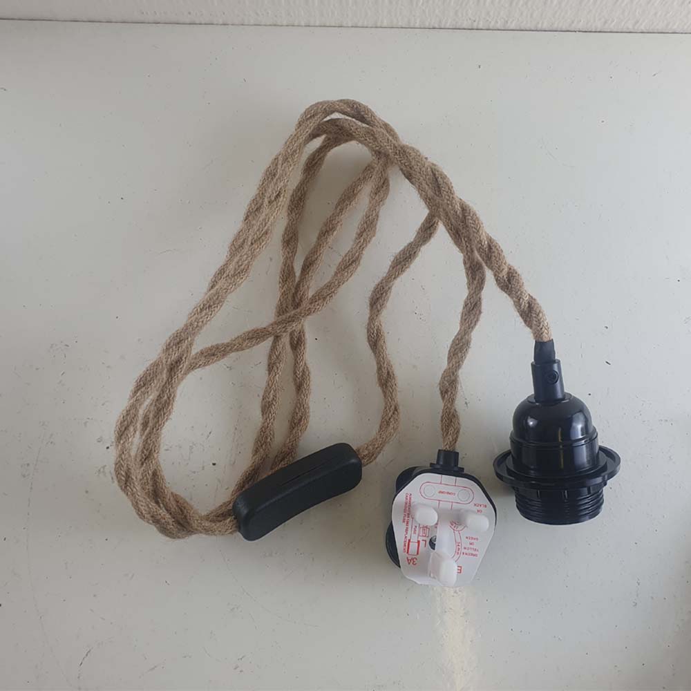 Premium 6.5ft Hemp Fabric Plug-In Pendant Light Kit E27 Holder Switch