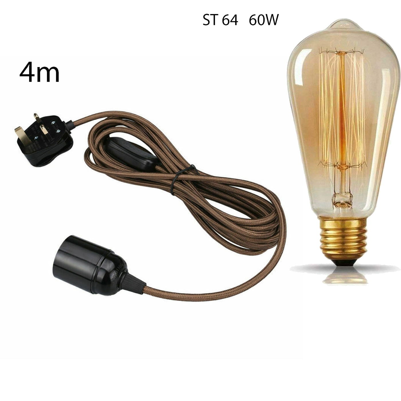 LEDSone 13ft Fabric Flex Plug-In Pendant Light with E27 Bulb Holder